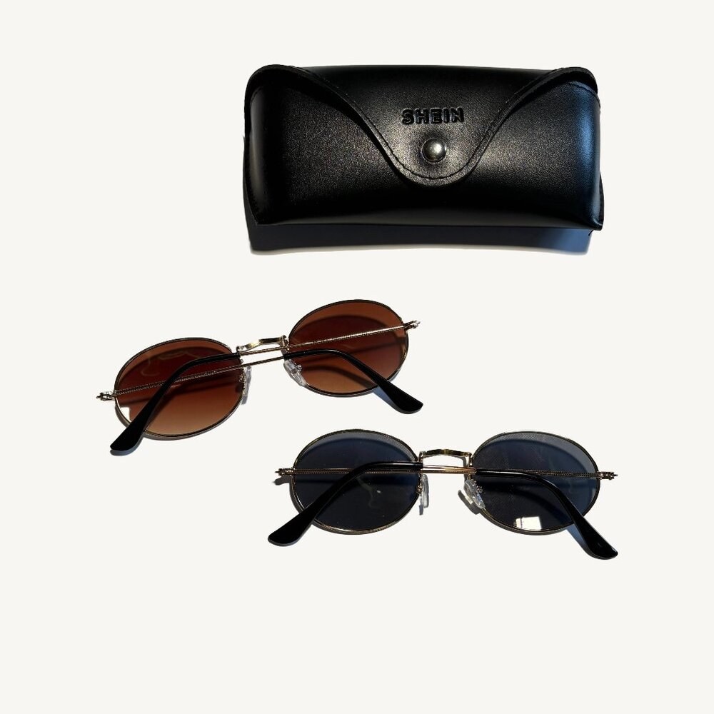 Shein Set of Two Sunglasses Gold Frame One Black & One Brown Lens Oval Glasses